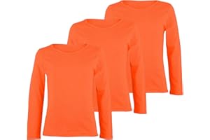 janisramone® Pack of 3 Kids T-Shirts, Unisex Plain Girls and Boys Long Sleeve T Shirt, Casual Round Neck Stretchy & Comfortable Boys Girls School Shirts