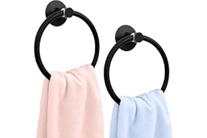 Daily Treasures 2 Packungen schwarzer Handtuchring, Weltraum-Aluminium-Handtuchringe, Handtuchringhalter ohne Bohrung, Wandmontage, 3M, Selbstklebende Handtuchstangen für Küche und Badezimmer