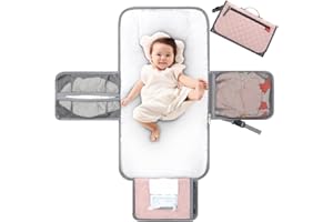 Lekebaby Fasciatoio Portatile On The Go, Fasciatoio Lavabile con 3 Scomparti, Borsa per Pannolini Pieghevole Impermeabile con Distributore di Stoffe e Comodo Cuscino