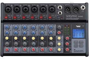 Weymic SE-80 Professional Mikser do nagrywania DJ Stage Karaoke w/USB Drive for Computer Recording Input, XLR Microphone Jack, 48V Power(8-kanał)