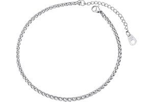 FOCALOOK Stainless Steel Anklet for Women Men Cuban/Figar/Wheat/Twist Rope/Mariner Chain Anklets Summer Beach Barefoot Jewellery(With Gift Box)