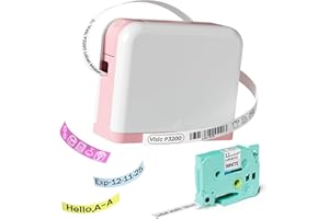 Vixic Tragbarer Etikettendrucker mit Klebeband, P3200 Bluetooth-Label Maker mit Mehreren Modi zum Bearbeiten von Etiketten, Handheld-Mini-Etikettierer für 6-12-mm-Bänder, für Heimschulbüro, Rosa