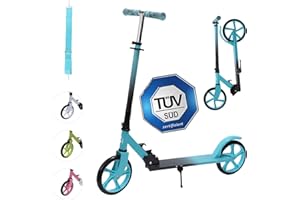 Habib Gruppe Cityroller - Kick Scooter - Kinderroller für Kinder und Jugendliche Zertifiziert vom TÜV Süd - Faltbarer Aluminium-Tretroller Höhenverstellbar - 200mm Räder - Tragbar - ab 10 Jahren