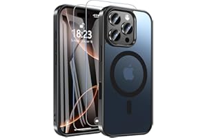 Hensinple für iPhone 16 Pro Hülle mit 2 Schutzglas für magsafe,3 in 1 handyhülle für iPhone 16 pro case mit Kameraschutz 16ft Militärschutz Stoßfest Kratzfest Matt Apple dünn magnetisch Cover,Schwarz