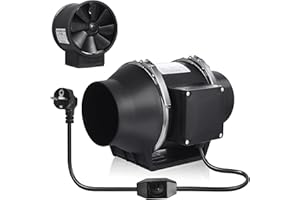 Vehipa Ventilateur d'extraction 100 mm Réglable, Extracteur d'Air 220 V 220 m³/h avec Prise EU, Ventilateur Convient pour Tentes de Plantation, Bureau, Ventilation intérieure et l'extraction