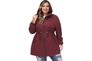 Hanna Nikole Manteau Imperméable Long À Capuche Pour Femme - Coupe-Vent Léger Et Imperméable Avec Fermeture Éclair Veste De Sport Avec Poches