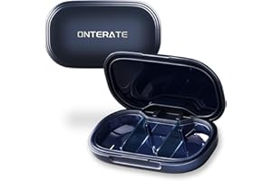 ‎ONTERATE ONTERATE Małe Pudełko na Tabletki, 3 Komorowe Etui na Tabletki do Torebki, Wyjmowany Organizer Podróżny, Wodoodporny Mini Pojemnik na Tabletki, Organizer na Leki i Witaminy (Niebieski)