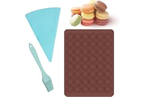 TAFACE 1 tapis de cuisson macaron, 1 pinceau à huile, 1 poche à douille, tapis de cuisson macaron en silicone 48 trous, tapis de cuisson antiadhésif, peut être utilisé pour faire du chocolat (39 * 28cm)
