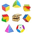 AUTHFORT New Speed 2X2 3x3 4x4 5x5 and Mirror Gold Pyraminx Pyramid Triangle, Megaminx, Cube Set Puzzle Cubes Combo (Pack of 8 Cube)