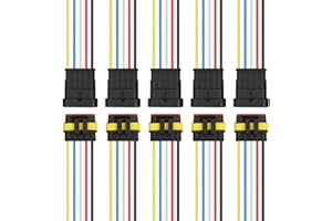 Xiatiaosann 5PCS Auto Étanche Connecteur De Fil Électrique 5 Broches 1.5mm Terminal Connecteur Automobile Remplacement Connecteurs Avec 10cm 18AWG Fil pour Moto, Voiture, Bateau