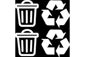 HATCHERABILIA Pack of 4 Bin and Recycle Decals Waterproof Bin Decoration 2 of Each Design - Wheelie Bin Stickers - Kitchen Wall Art - Office Pub Cafe Recycling Labels (White, Small)