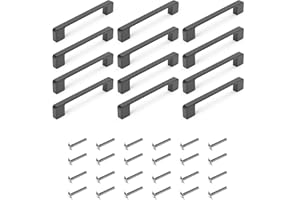 FungLam 12 Piezas Manijas de Cocina Negras- Tiradores Armarios de Acero Inoxidable para Cajones y Puertas de Gabinetes y Armarios (Distancia de Perforación 128mm, Longitud 135mm)
