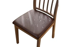 Alishomtll Leather Dining Chair Covers Set of 4/6 PU Chair Seat Slipcovers Waterproof Chair Covers Removable Seat Covers with Fixing Buckle for Dining Room Kitchen Garden Office (Brown, 4pcs)