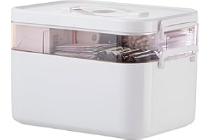 Accmuzzy Medicine Storage Box,2-Layer Multi Grid First Aid Box,Lockable Medicine Box Medication Case,Portable Organiser Large Medical Storage Box For Home,School,Office,Outdoor (M)