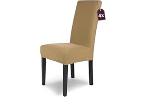 SH SCHEFFLER-HOME LIVE HOMESTYLE SCHEFFLER-Home Fundas Sillas de Comedor Elásticas Luna – Set de 4 Elegantes Fundas Sillas Ajustables – Franela Fundas para Sillas con Banda Elástica, Beige