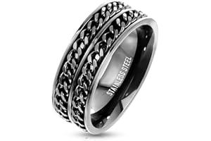 Paula & Fritz® Pierścionek męski, czarny, łańcuszek typu spinner, stal chirurgiczna 316 L, rozmiar 57 (18,1) – 72 (22,9) o szerokości 8 mm, pierścionek partnerski, pierścionek zaręczynowy, pierścionek męski