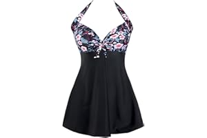 Sixyotie Women's Plus Size Swimsuit One Piece Swim Dress with Skirt Tummy Control Swimwear