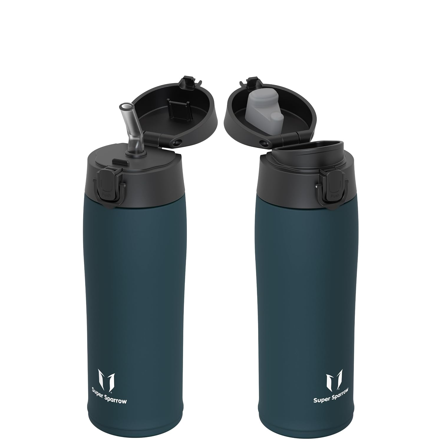 Super Sparrow Botella Agua Acero Inoxidable - Botella Termica - 350ml / 500ml / 750ml / 950ml - Termo Sin BPA, Botella de agua para niños - Incluye 2 Tapas : con Pajita y con Boquilla