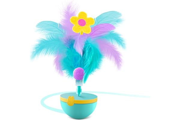 Migipaws Jouet interactif pour Chats avec Plumes, Design Anti-basculement et gazouillis d'oiseaux, Jeu Automatique pour Minou, Accessoire remplaçable (Vert)