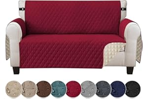 Jaotto Copridivano 2 Posti Impermeabile Copri Divano con Braccioli Fodere Copridivano Trapuntato con Tasche Laterali Copridivano Impermeabile per Animali,Bordeaux