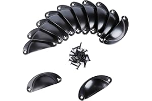 ANYUAN BOY Lot de 12 poignées en forme de coquillage en fer pour porte de placard de cuisine, poignées de tiroir (poignées de tasse noires)