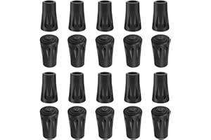 Fodlon 20 Pièces Embout Bâton de Randonnée, Noir Béquille en Caoutchouc Conseils, Rechange Embout de Canne Embout Bequille Protecteur, Embouts de Caoutchouc pour Trekking Bâtons de Marche