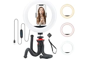 10" Ringlicht mit Stativ und Telefonhalter, Dimmbares LED-Ringlicht von Fotopro für Make-up, Selfie-Ringlicht mit Fernbedienung für Telefon, Video, YouTube, Tiktok