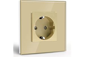 BSEED Enchufe de Pared,Schuko Enchufe Simple con Panel de Cristal Oro,16A 250V Toma de Corriente,Enchufes de Extensión para Cocina,Dormitorio,Oficina,Hotel,etc