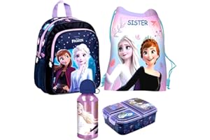 Frozen Eiskönigin ELSA Olaf 4 Teile Set Rucksack Tasche Kindergarten Brotdose Turnbeutel mit Sticker-von-Kids4shop
