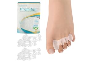 Promifun Separatori per dita dei piedi, 2 paia di distanziatori per dita in gel morbido per la correzione，separatori per dita dei piedi per alleviare la fascite plantare (Trasparente +L）