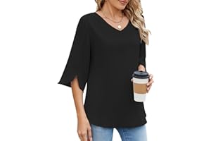 Zetieny Camicia da Donna Scollo a V Bluse Elegante di 3/4 Manica Tinta Unita Tops Casual Estiva Traspirante