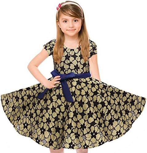 HBBMagic Girls Short Sleeves Round Neck Vintage Retro Cotton Floral Lace Dresses