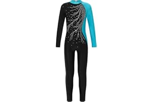 Jowowha Mädchen Eiskunstlauf Body Langarm Ballettanzug Tanzbody mit Strass Kinder Turnanzug Gymnastik Leotard Eiskunstlauf Tanzkostüm