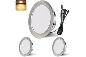 YindaLux Spot LED Encastrable, Spot LED 12V 3000K Blanc chaud Dimmable, 3W Extra Plat Spot encastrable, Trou 55-58mm Aluminium Plafonnier spot avec câble de 2m, Lot de 3, Nickel