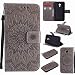 Produktbild pinlu PU Leder Tasche Etui Schutzhülle für Motorola Moto G 2. Generation (5 Zoll) Lederhülle Schale Flip Cover Tasche mit Standfunktion Sonnenblume Muster Hülle (Grau)