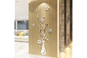 JUMRHFAN Naklejki ścienne z lustrem, naklejki ścienne z kwiatem 3D Fototapety do salonu sypialni (srebrny)