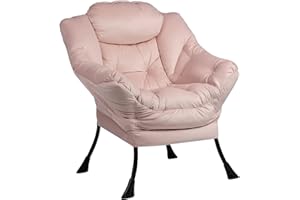 ‎HOLLYHOME HollyHOME Ohrensessel Sessel Wohnzimmer Samt Lesesessel Schlafzimmer Relaxsessel Lounge Sessels Armlehnensessel mit Stahlrahmen, Hellrosa