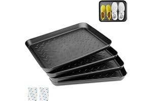 Ziamzra 4 sztuki Wielofunkcyjna plastikowa taca na buty Taca na buty czarna uchwyt na buty 35 x 27,5 x 3 cm plastikowa taca ociekowa miska na kwiaty buty przeciwdeszczowe