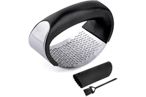 YMNL Garlic Press Garlic Crusher Kitchen Garlic Rocker 304 Food Grade Stainless Steel Ginger Crusher with Cleaning Brush & Silicone Garlic Peeler