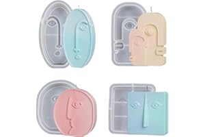 Loomify Moldes Velas Silicona, 3D Molde Vela Abstractas Rostro para Elaboración Artesanal de Velas Perfumadas, Jabones, Artesanías de Yeso y Resina, Paquete de 4 (Abstractas Rostro)