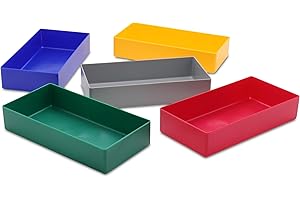 Pack of 25 E40 Series Insert Boxes in Assorted Colours, 5 Colours and 4 Sizes, Made of Polystyrene, Industry Standard for Drawers, Assortment Boxes & More, Red, Blue, Green, Yellow, Grey