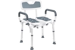 NArra Sgabello da doccia con Ritaglio per l'igiene, sedia doccia regolabile con braccioli schienale carico fino a 180 kg con cuscinetti antiscivolo, sedia da bagno per anziani, donne incinte, disabili