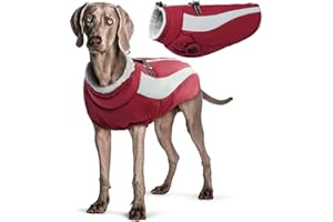 Hjyokuso Cappotto Cane, Cappottino Cane Per Piccoli, Medi e Grandi Cani, Vestiti Per Cani Impermeabile e Caldo, Cappottino Imbottito Per Cane Con Strisce Riflettenti e Cerniera - Rosso XL