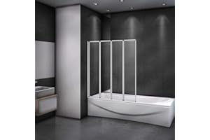 AICA SANITARIOS Mamparas de Bañera Biombo Plegable Cristal 4mm Gris Mate - 4 cristale plegable 90x140cm