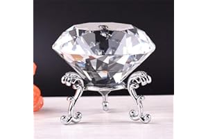 LOTOWELZON 60mm Diamant Glas, Briefbeschwerer mit Versilbertem Blumenständer Klar Funkelnden Kristall Stein für Hochzeitsbevorzugung Dekorationen (Transparent)