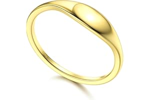 ADRAMATA Anelli Donna Argento 925 Anello Sigillo in Oro Anello Semplice Anello a Fascia Placcato in Oro Giallo 18K Dichiarazione Anelli Minimalista Anello Barretta Oro Anelli per Donna Ragazze