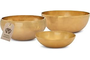 MASSAGE-EXPERT Klangschalen Set für Einsteiger [3 x Tibetische Klangschale], Von Mini Ø 13,5 cm - hoher Ton bis Groß Ø 21,5 cm - tiefer Ton, Für Klangmassage, Entspannung & Yoga