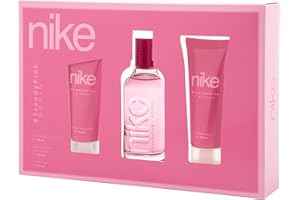 NIKE - Trendy Pink Colonia 100 ml + Gel de Baño 75 ml + Crema Corporal 75 ml, Estuche de Regalo Mujer, Eau de Toilette Natural y Femenina, Aroma Floral, Fragancia Fresca, Juvenil y de Larga Duración