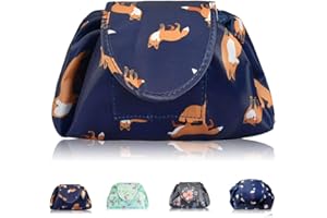 Trousse Maquillage Voyage à Cordon, Trousse de Toilette Femme & Fille Pliable étanche avec Poche zippée, Organisation One‑Step pour cosmétiques 57 cm Vavabox (Renard dorée)