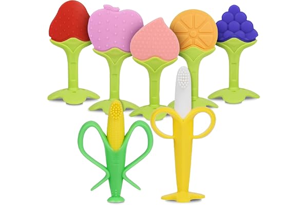 Vicloon Anneaux De Dentition,7pcs Anneau Dentition Bebe Silicone Refrigerants,Jouet De Dentition pour Bébé Ensemble Anneaux De Dentition Doux sans Bpa pour Garçons et Filles